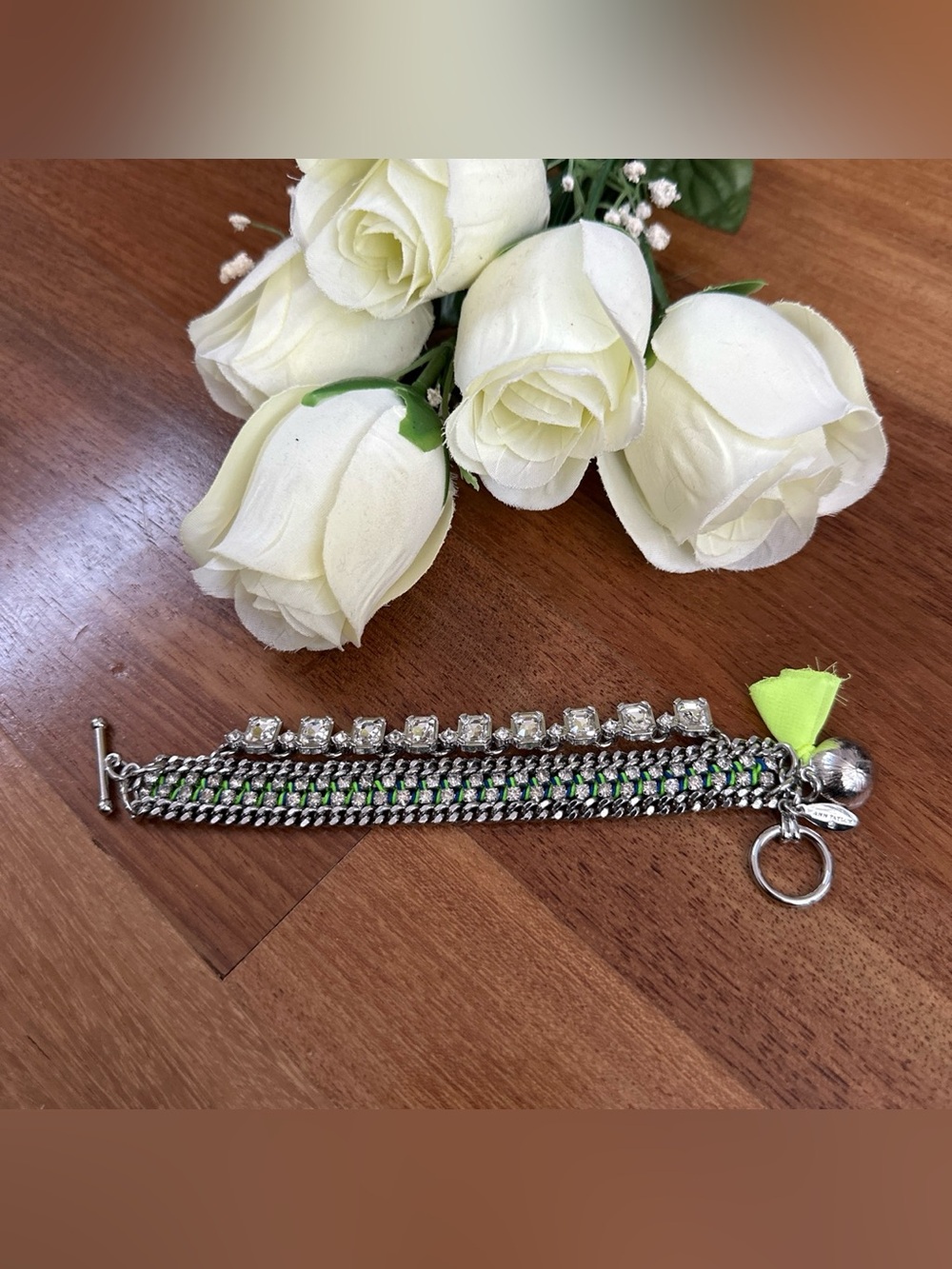 Ann Taylor Silver Bracelet with Neon Green Accents